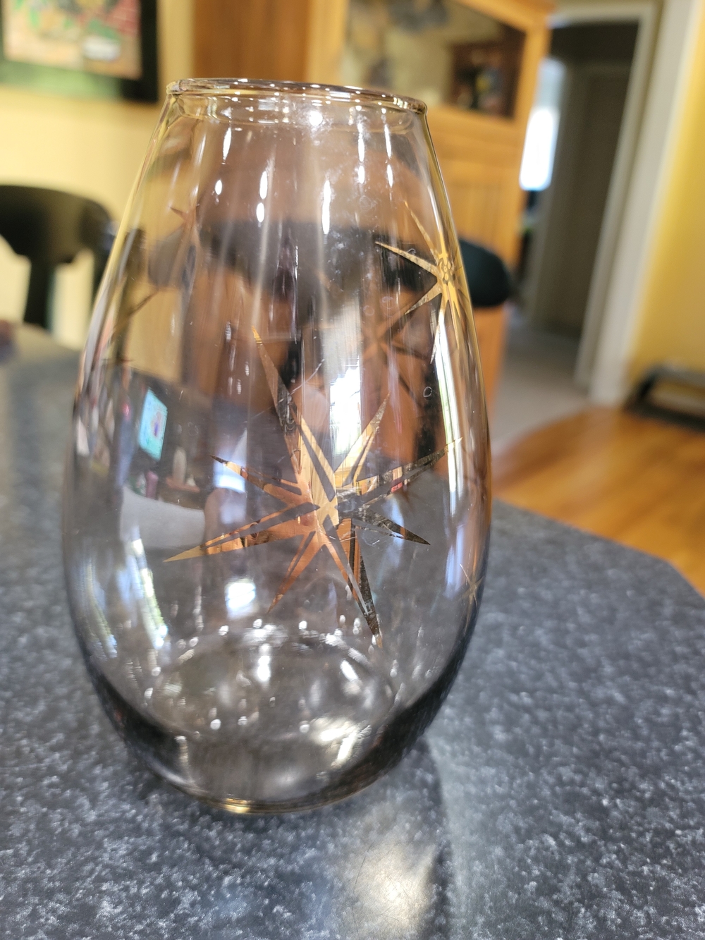 Vintage Bartlett Collins Art Glass Retro Vase Gold Atomic Starburst smoky grey